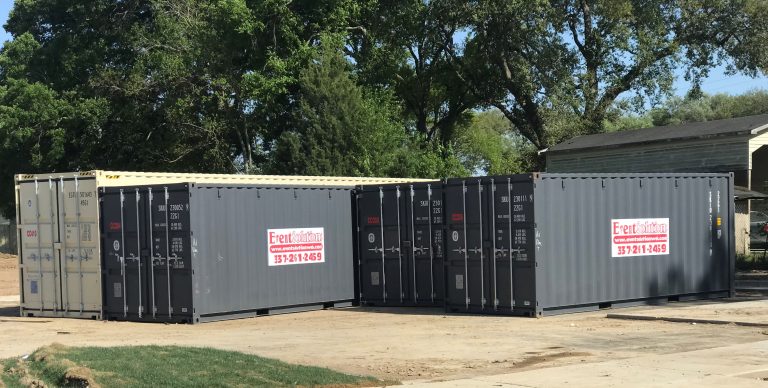 20-foot portable storage containers on a job site
